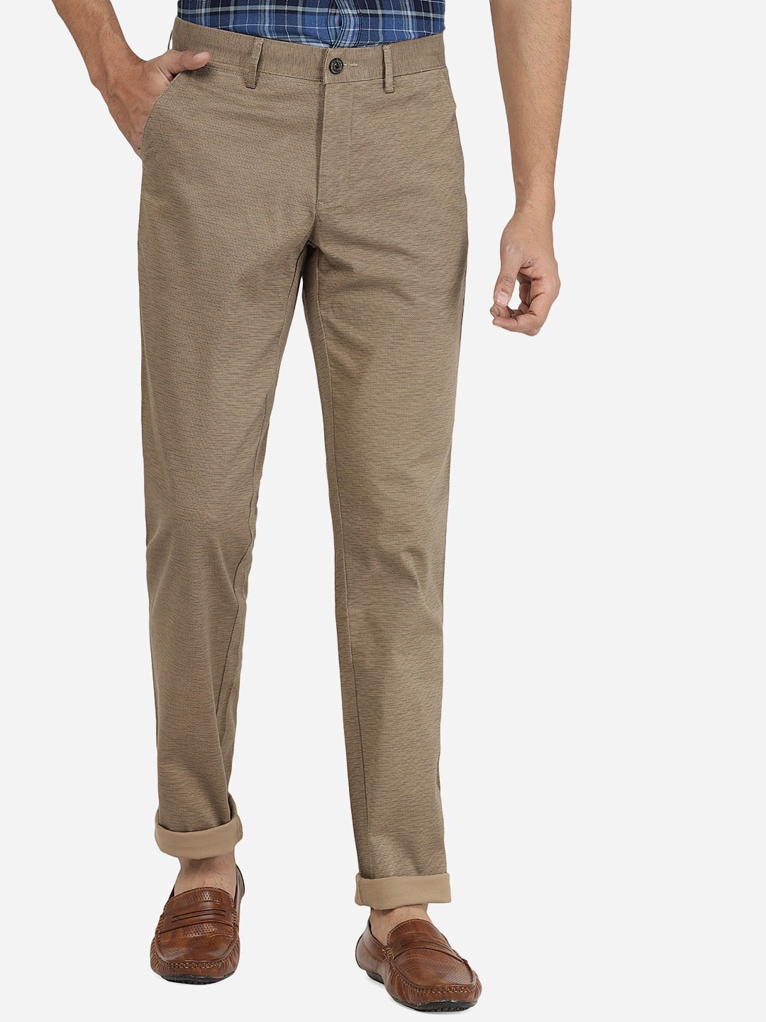 

JADE BLUE Men Slim Fit Cotton Trousers, Khaki