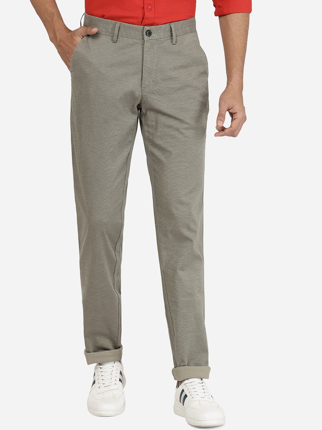 

JADE BLUE Men Slim Fit Cotton Trousers, Green