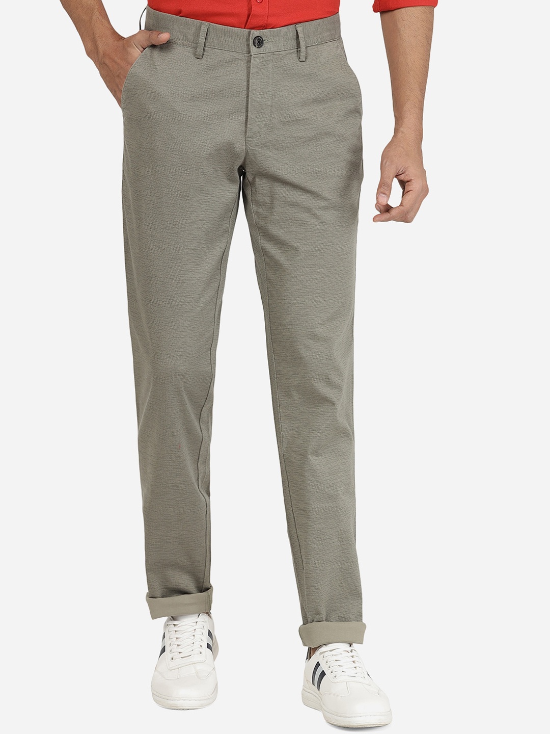 

JADE BLUE Men Slim Fit Cotton Trousers, Green