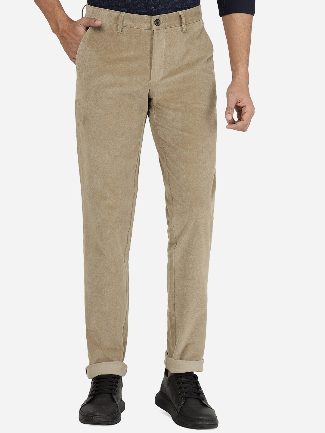 

JADE BLUE Men Slim Fit Cotton Trousers, Beige