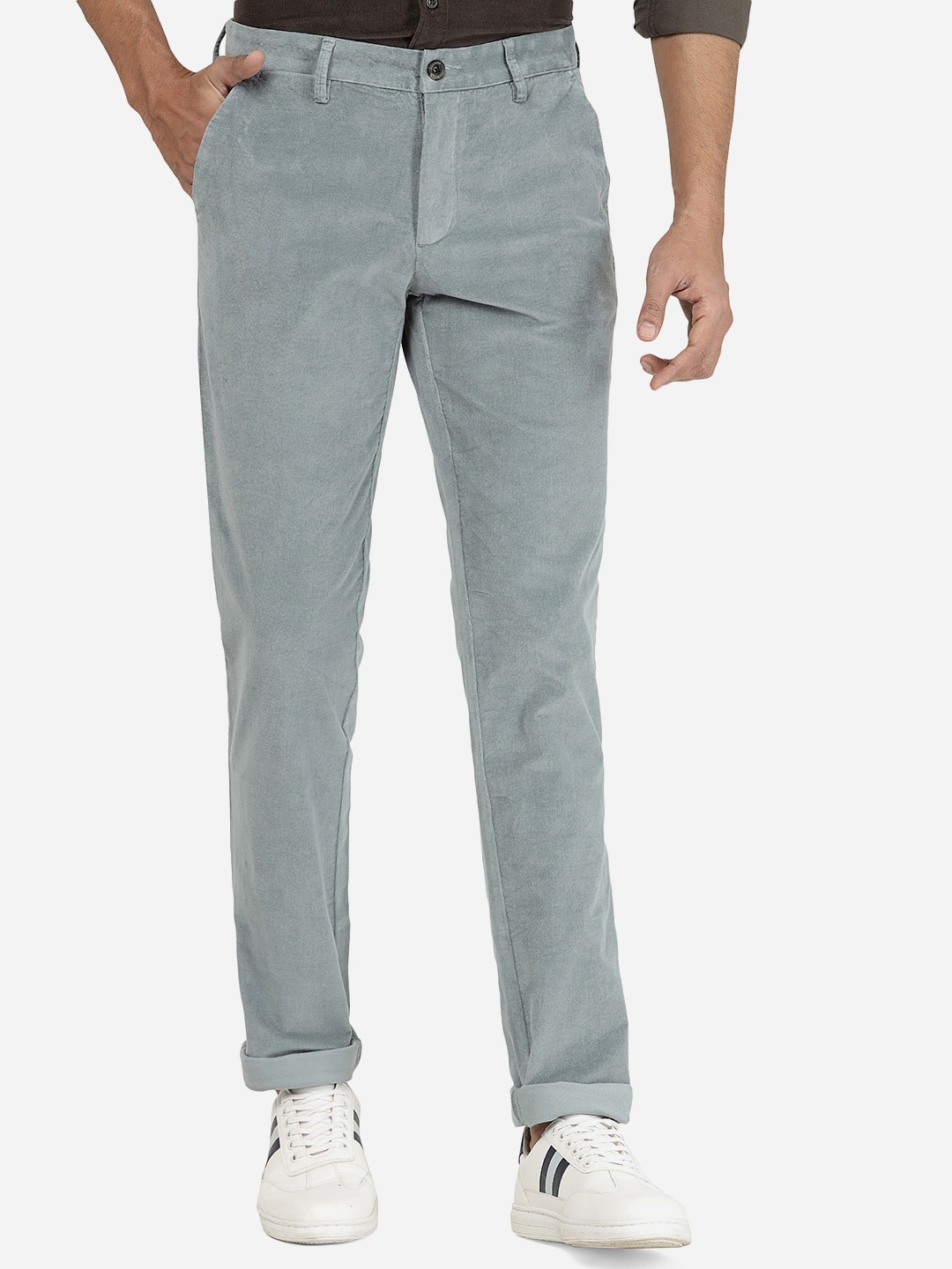 

JADE BLUE Men Slim Fit Cotton Trousers, Grey