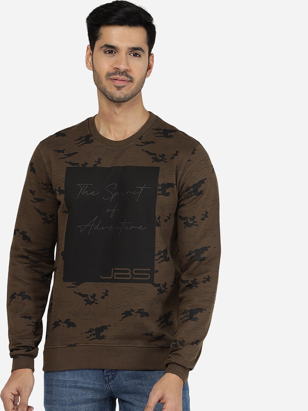 

JADE BLUE Men Cotton Typoraphy Printed T-shirt, Brown