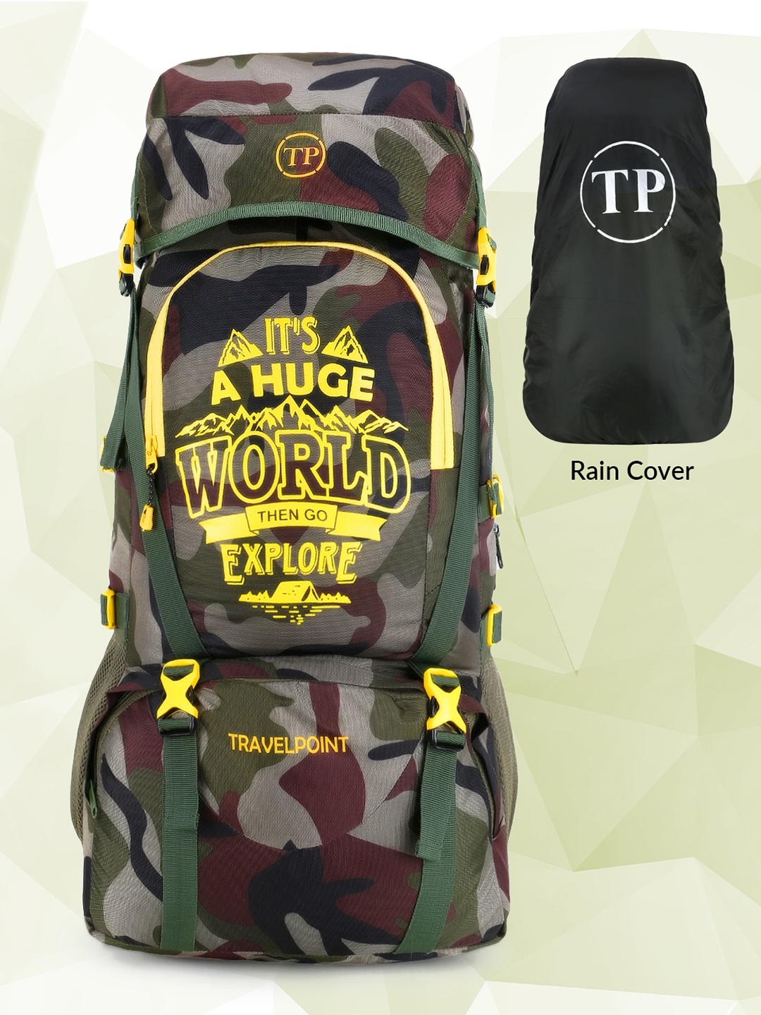 

TRAVEL POINT Unisex Olive Green & Maroon Brand Logo Trekking Backpack