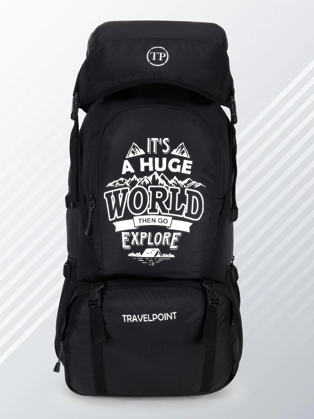

TRAVEL POINT Printed Trekking Waterproof Rucksack, Black