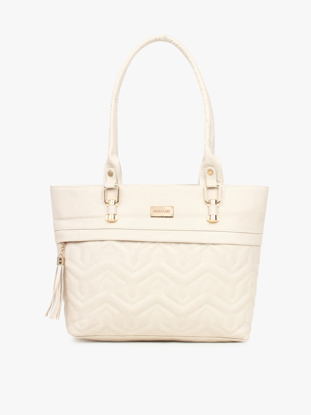

Anna Claire Geometric PU Structured Shoulder Bag with Quilted, Cream