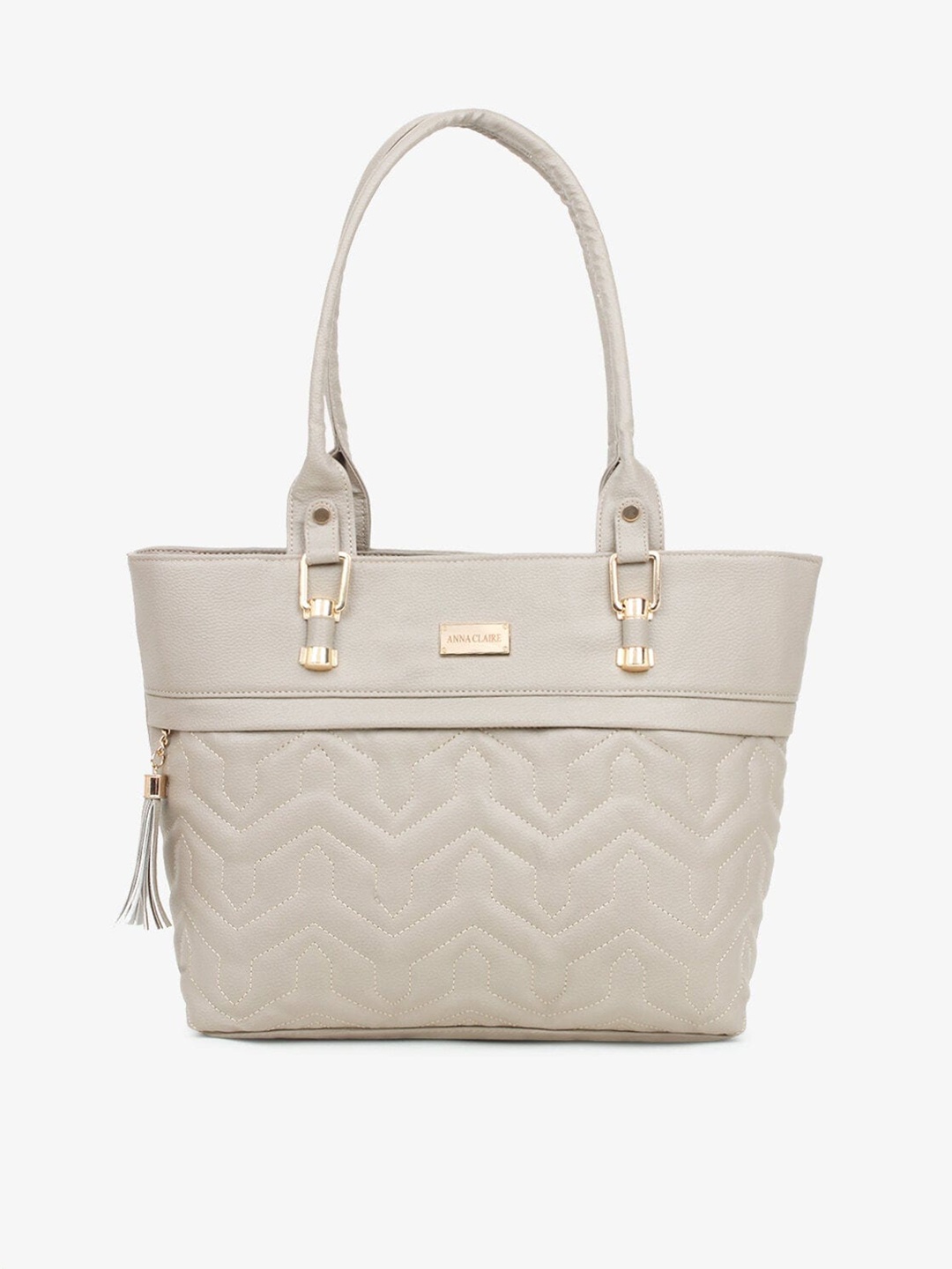 

Anna Claire Taupe Textured PU Structured Shoulder Bag with Tasselled