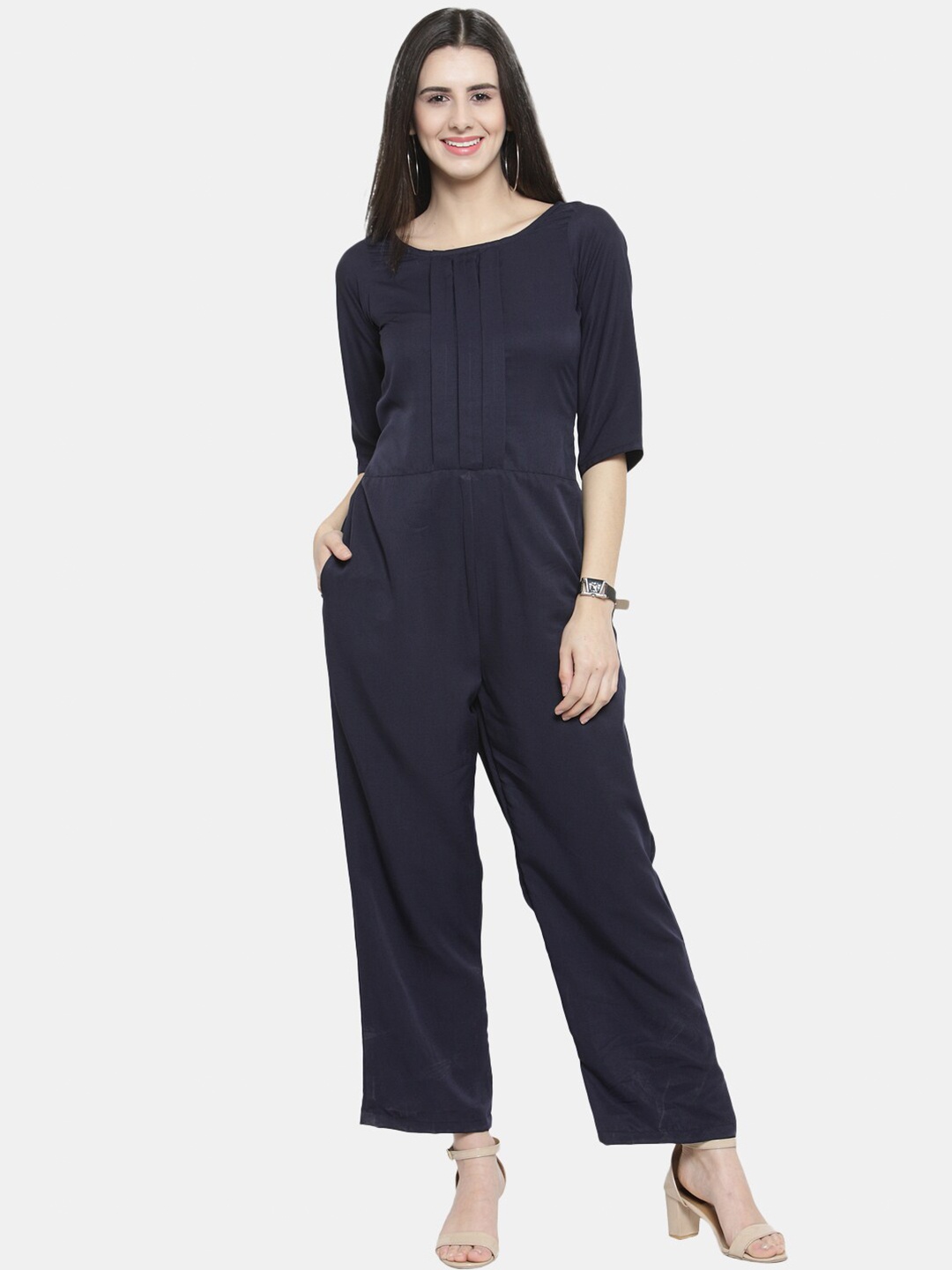 

Sayesha Women Pleated Basic Crepe Jumpsuit, Blue