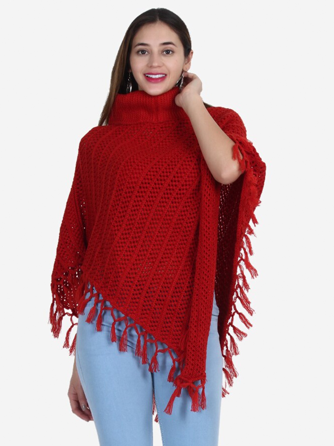 

JoE Hazel Women Acrylic Poncho, Red