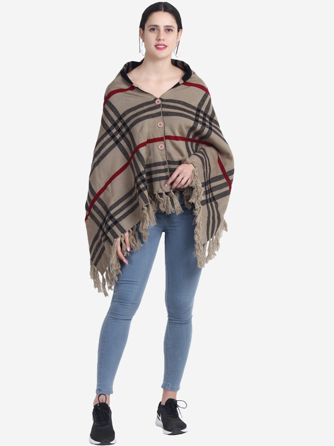 

JoE Hazel Women Checked Acrylic Poncho, Beige