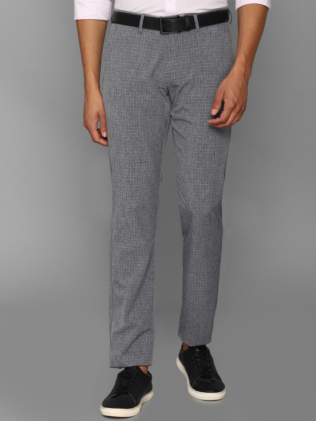 

Allen Solly Men Grey Checked Slim Fit Trousers