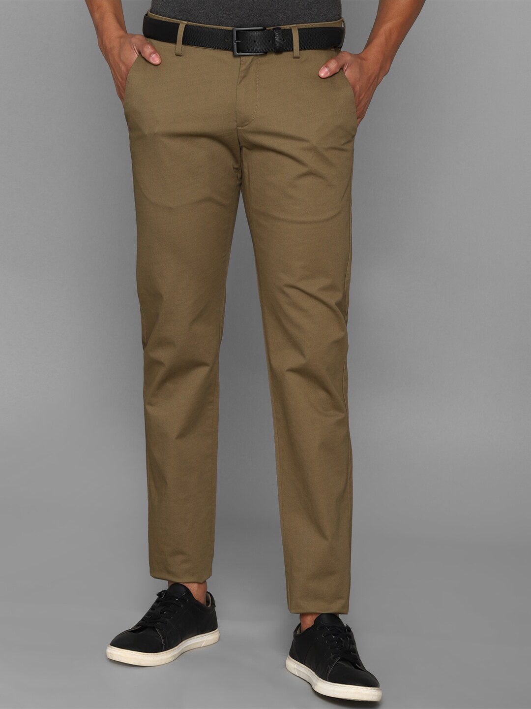 

Allen Solly Men Cotton Solid Slim Fit Trousers, Brown