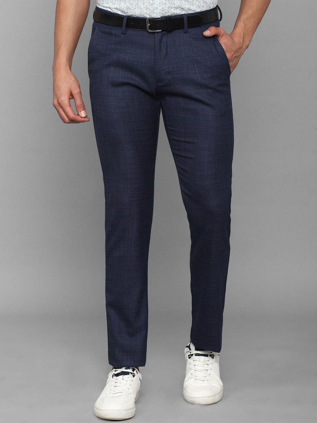 

Allen Solly Men Textured Slim Fit Trousers, Navy blue