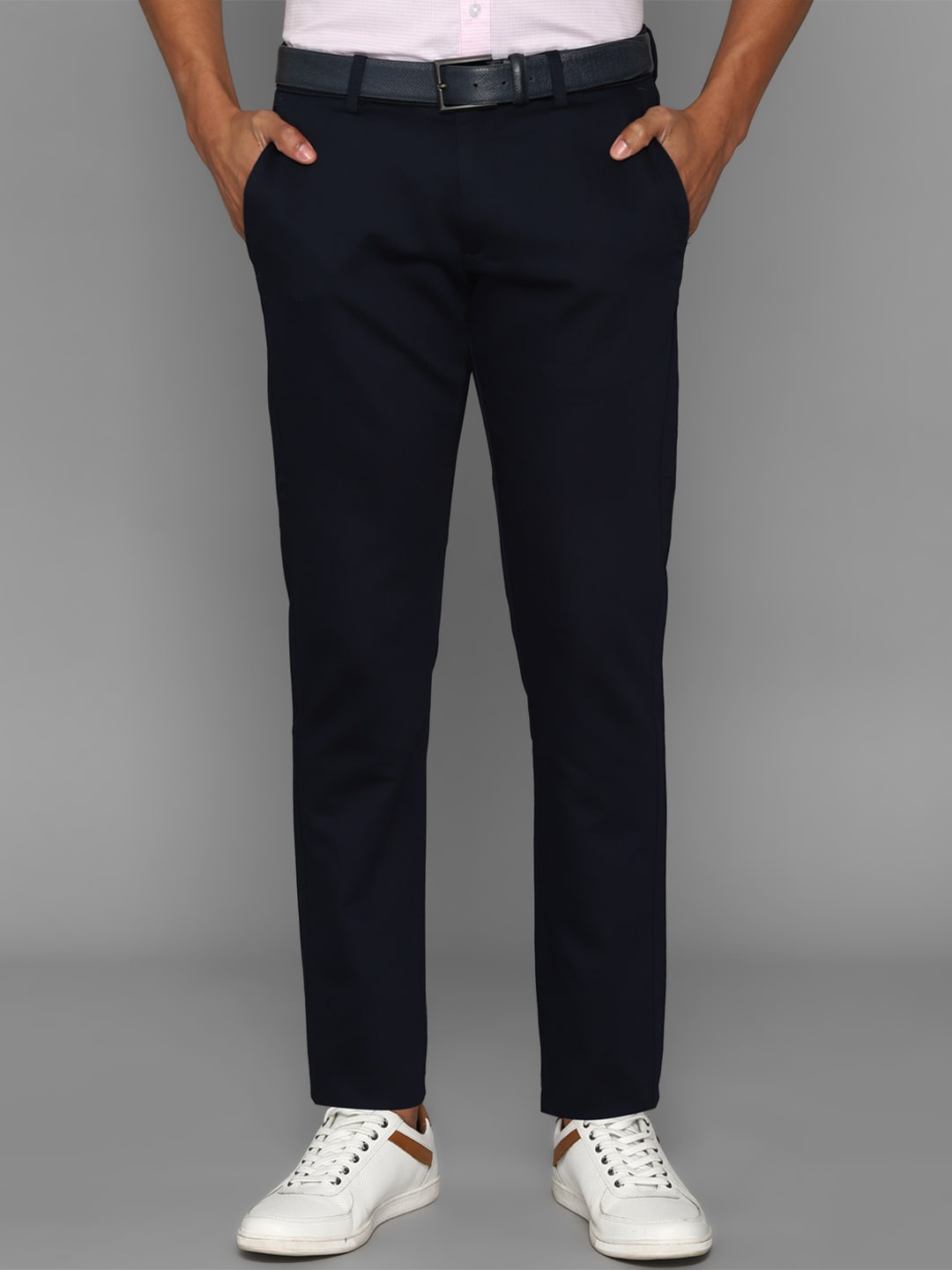 

Allen Solly Men Cotton Solid Slim Fit Trousers, Navy blue