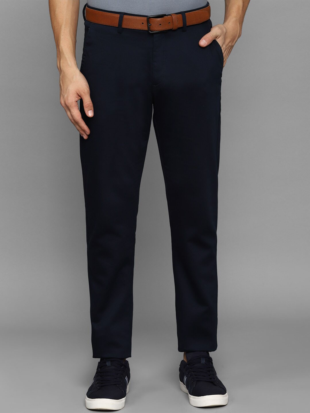 

Allen Solly Men Cotton Solid Trousers, Navy blue