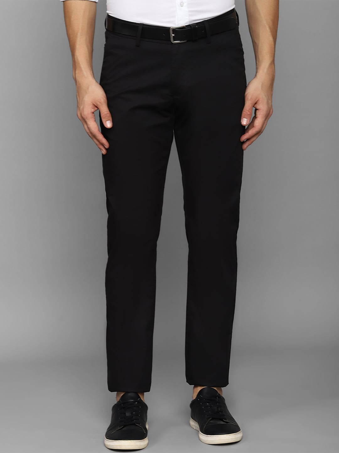 

Allen Solly Men Cotton Solid Slim Fit Trousers, Black