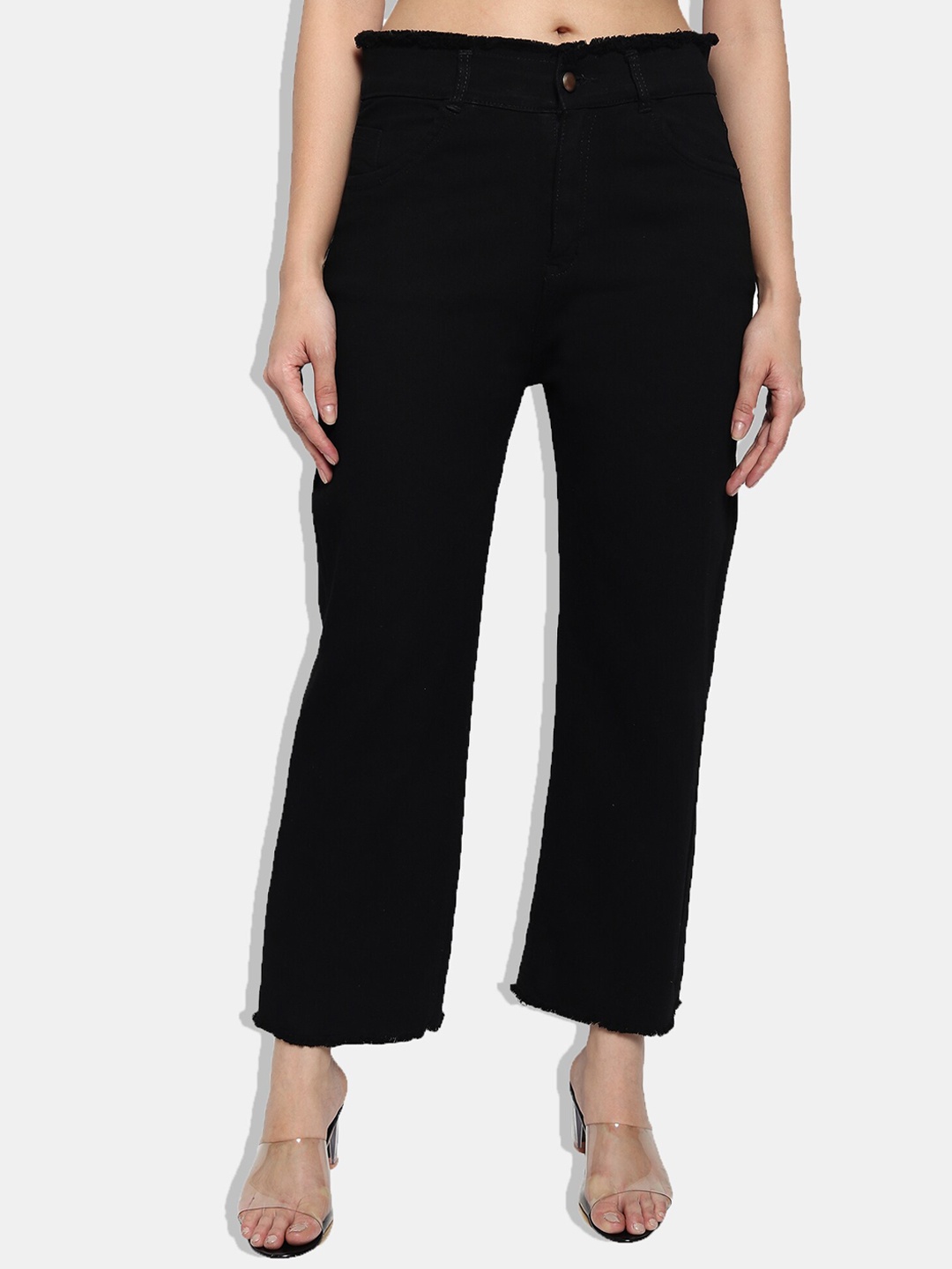 

LIVE OK Women Boyfriend Fit High-Rise Stretchable Jeans, Black