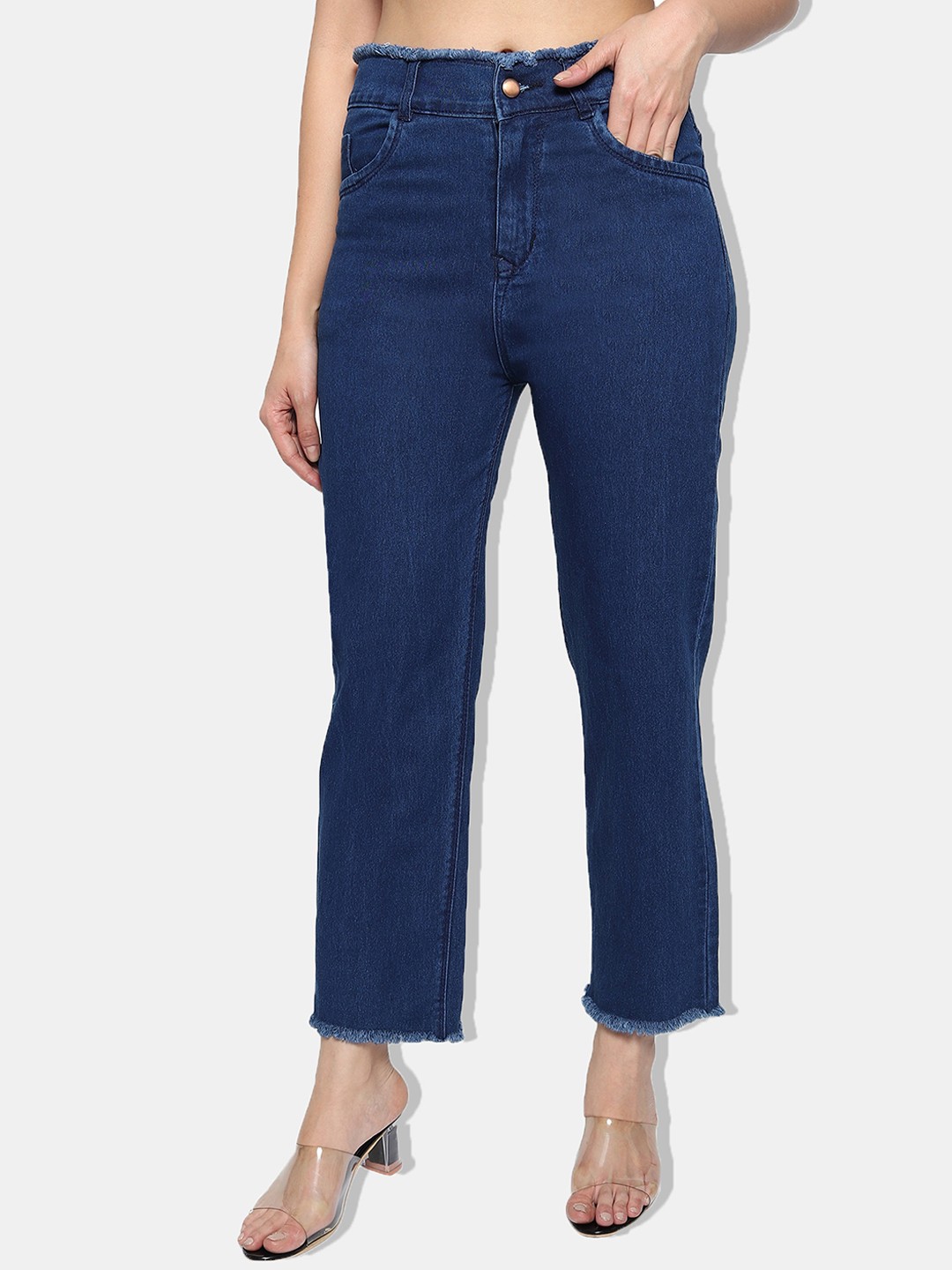 

LIVE OK Women Boyfriend Fit High-Rise Stretchable Jeans, Blue