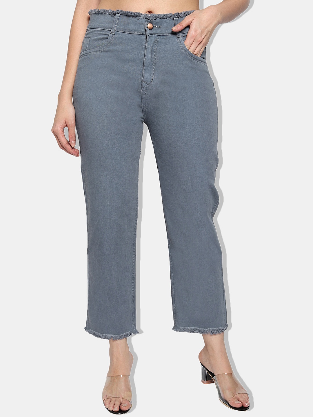 

LIVE OK Women Boyfriend Fit High-Rise Stretchable Jeans, Grey