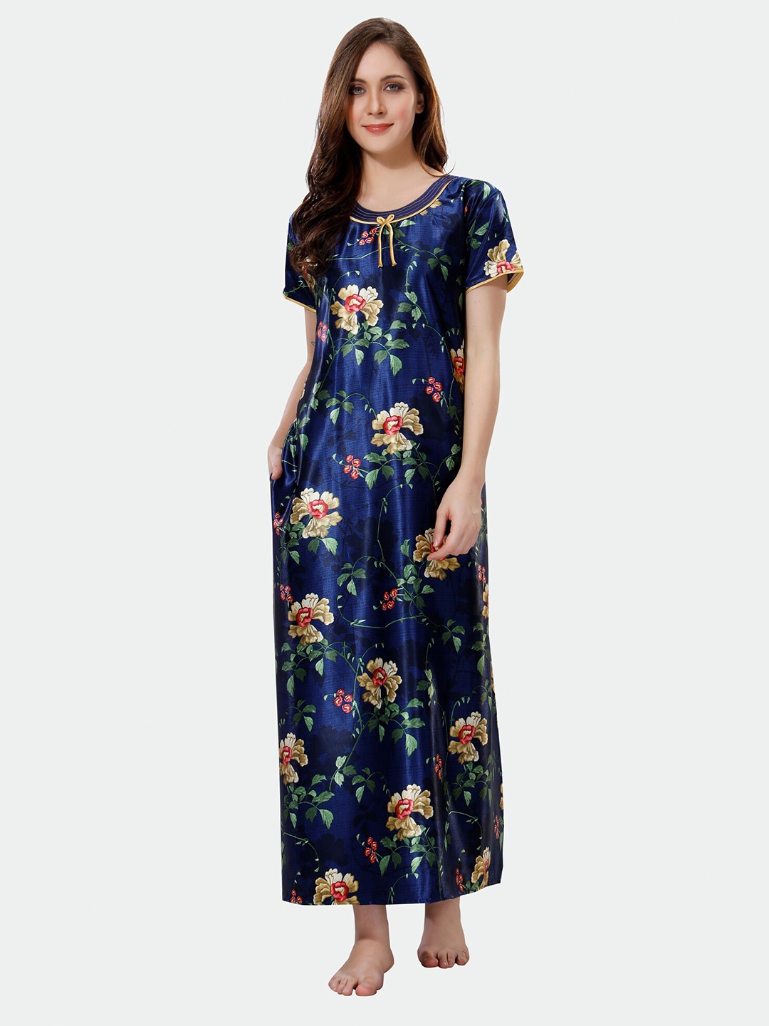 

Ever Loved Floral Printed Satin Maxi Nightdress, Blue