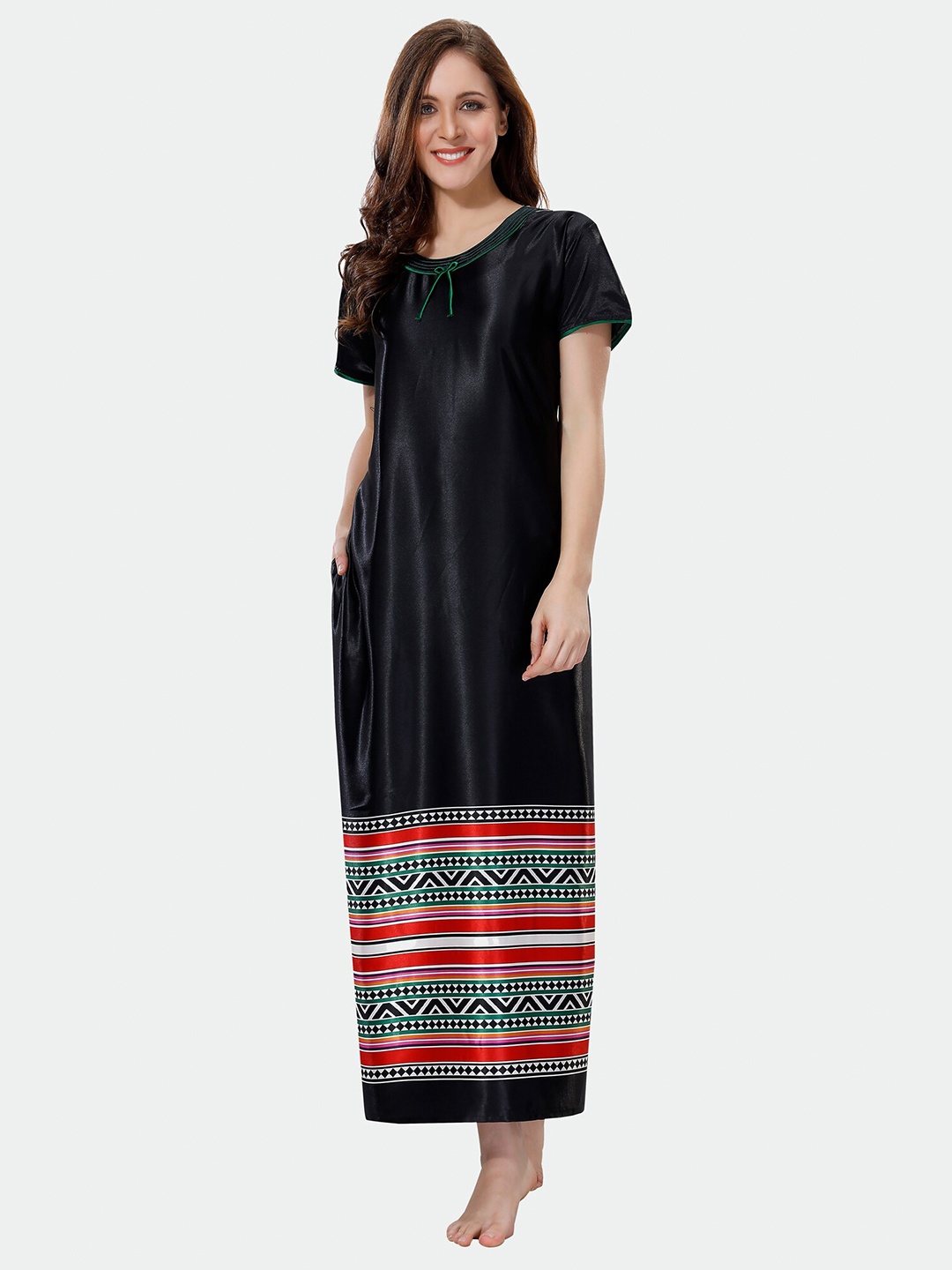 

Ever Loved Geometric Printed Satin Maxi Nightdress, Black