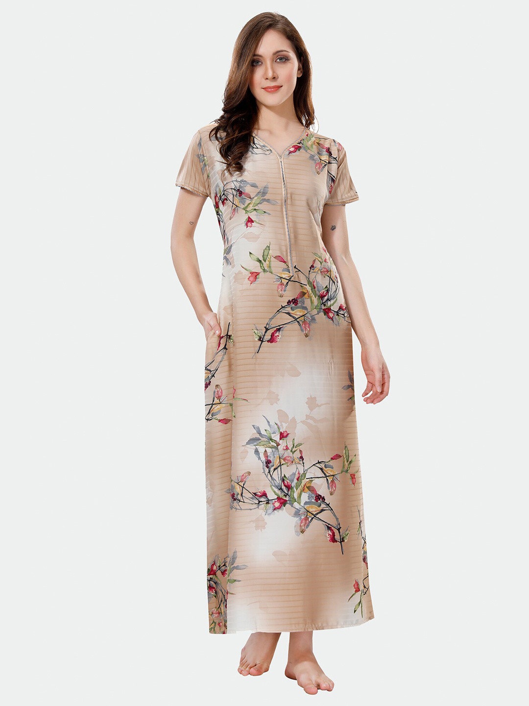 

Ever Loved Women Printed Maxi Night Gown, Cream