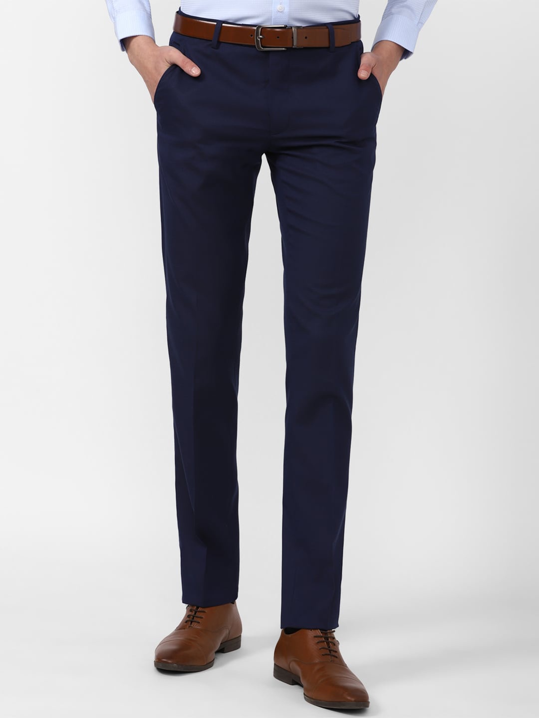 

Peter England Men Mid Rise Slim Fit Formal Trouser, Navy blue