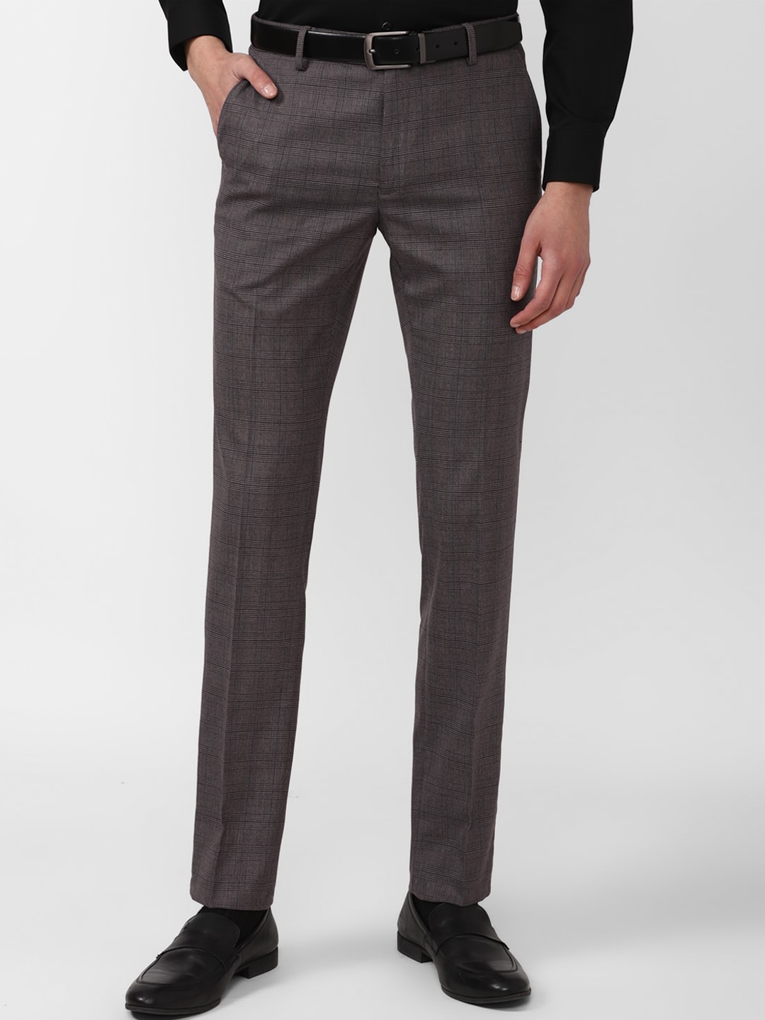 

Peter England Men Checked Slim Fit Formal Trousers, Taupe