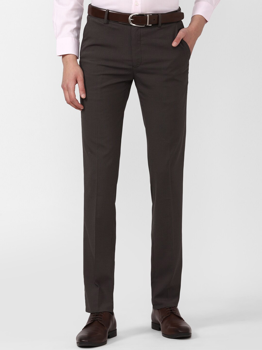

Peter England Men Checked Slim Fit Formal Trousers, Charcoal