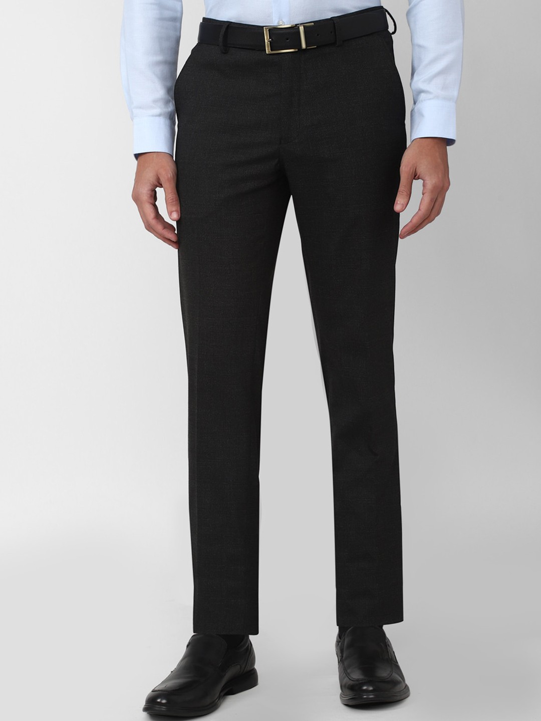 

Peter England Men Checked Slim Fit Formal Trousers, Black