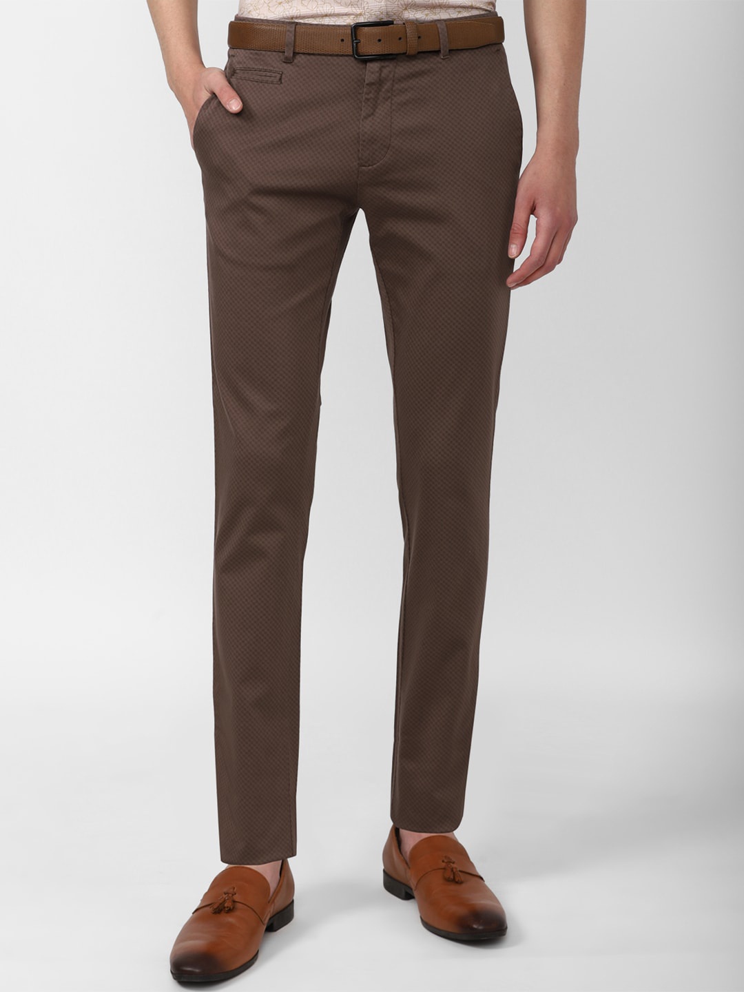 

V Dot Men Slim Fit Trousers, Brown