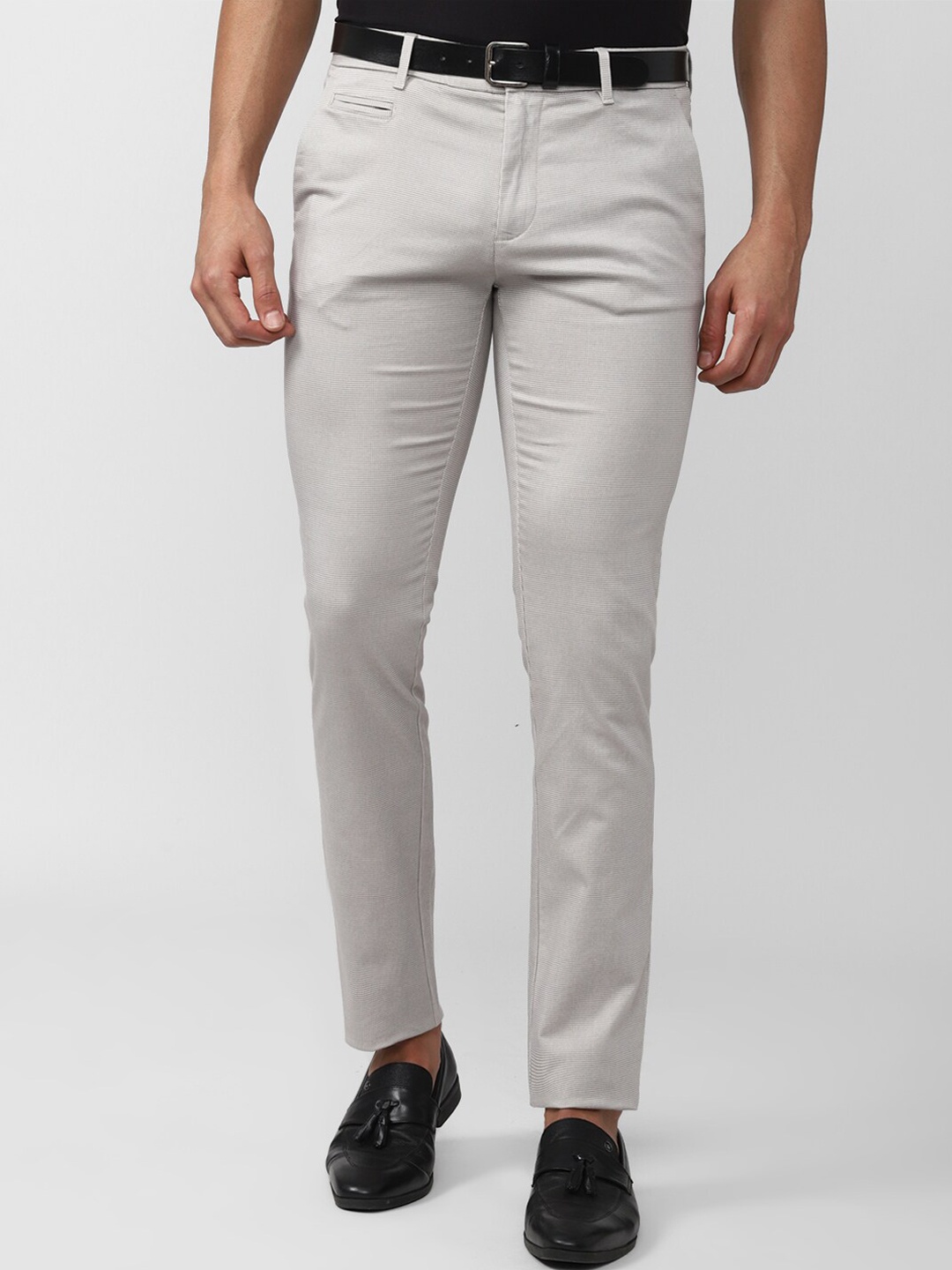

V Dot Men Textured Slim Fit Trouser, Grey