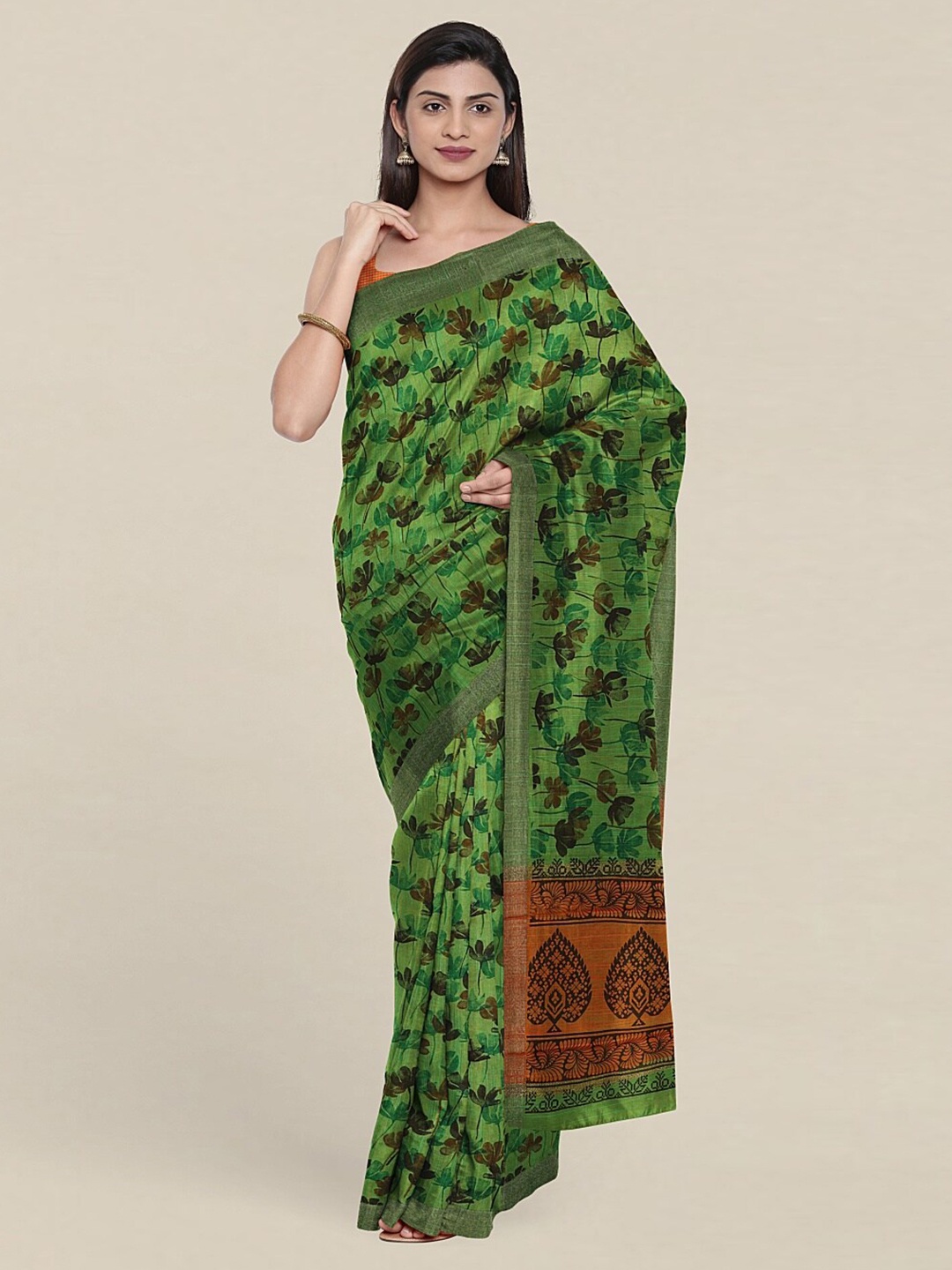 

Pothys Floral Zari Saree, Green