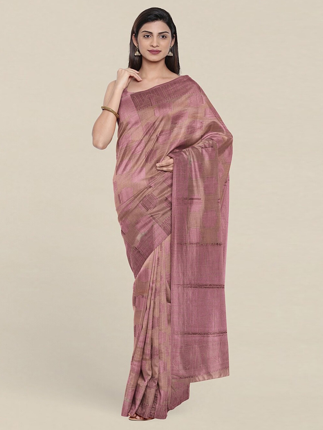 

Pothys Peach-Coloured Ethnic Motifs Saree