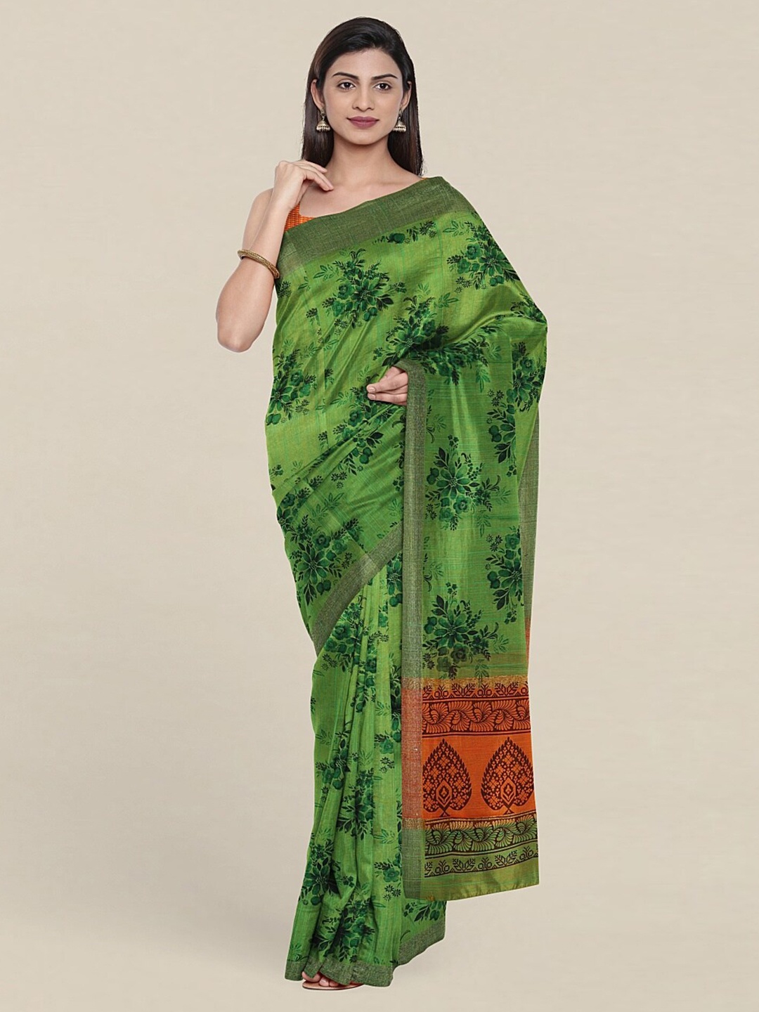 

Pothys Floral Zari Saree, Green