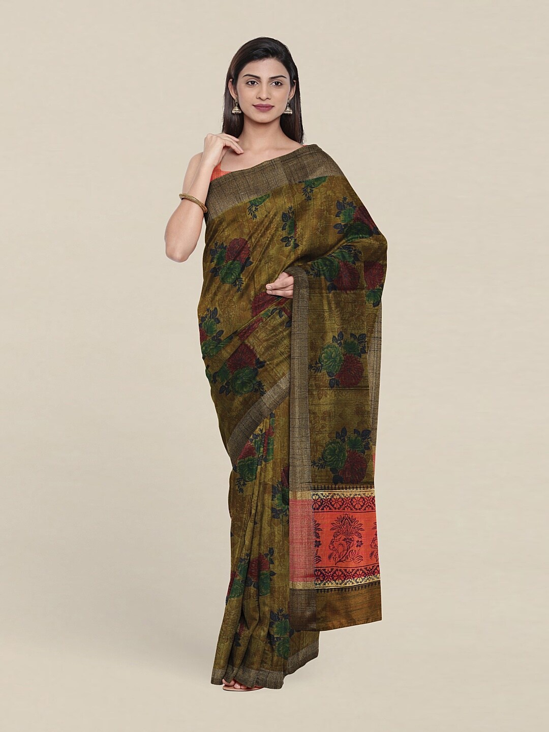 

Pothys Floral Zari Saree, Green