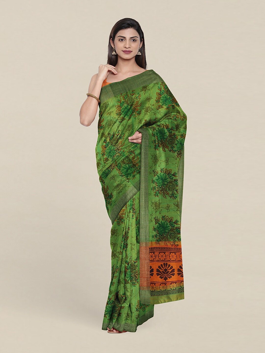 

Pothys Floral Zari Saree, Green