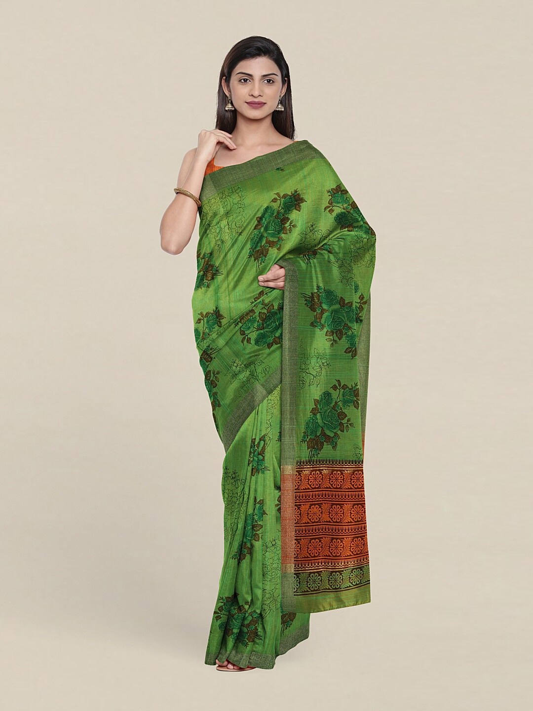 

Pothys Floral Zari Saree, Green