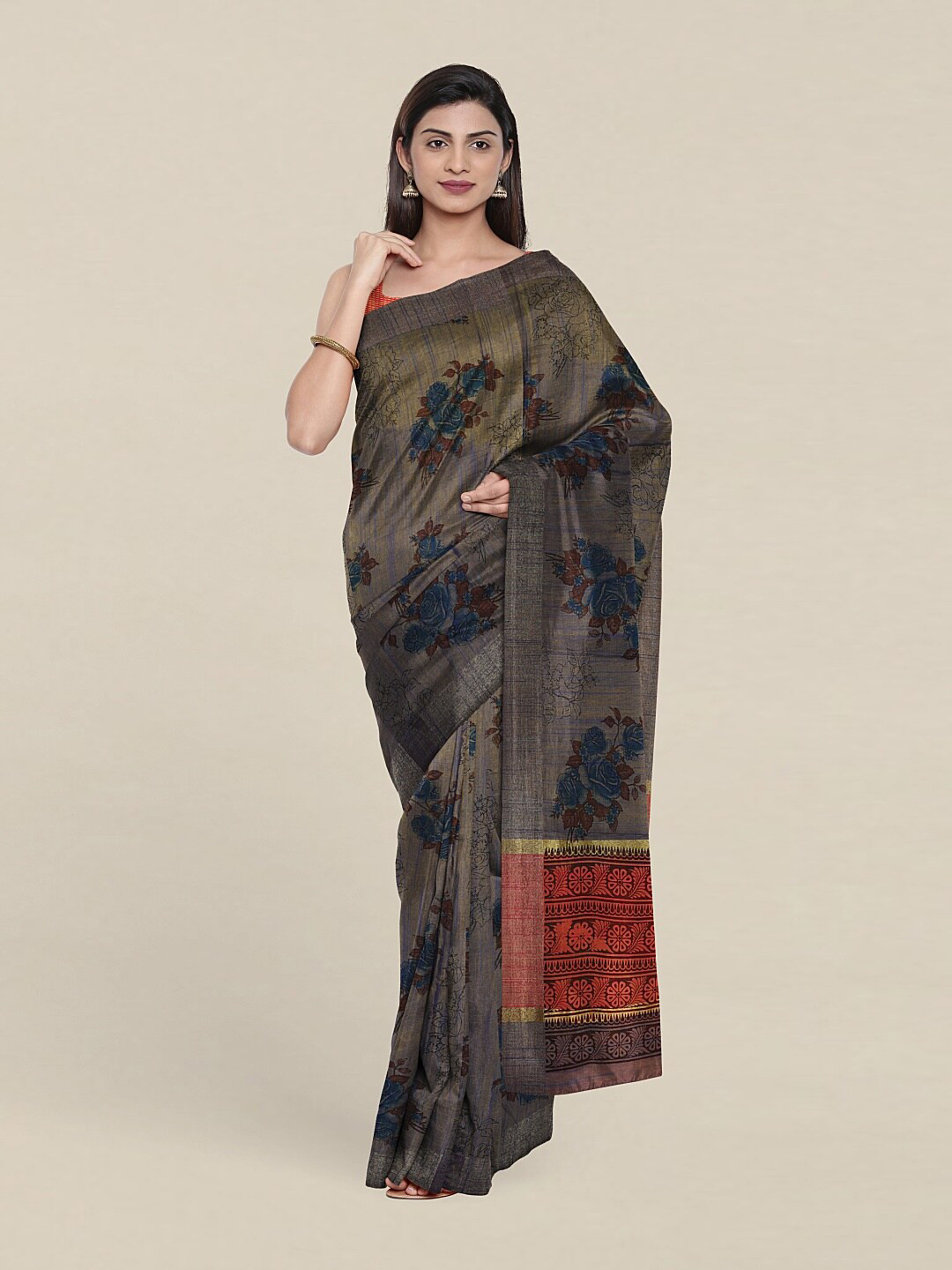 

Pothys Floral Zari Saree, Blue
