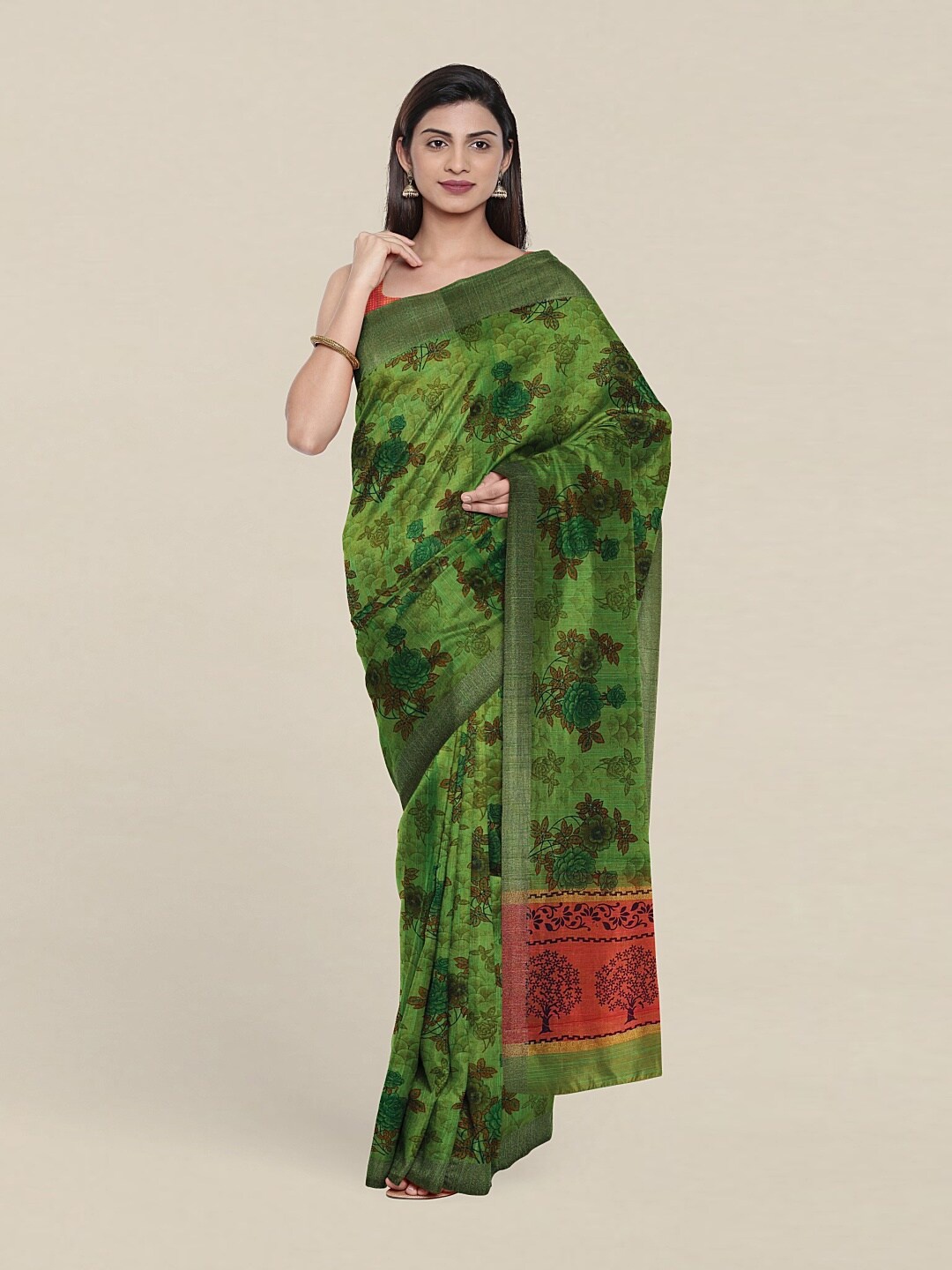 

Pothys Floral Zari Saree, Green