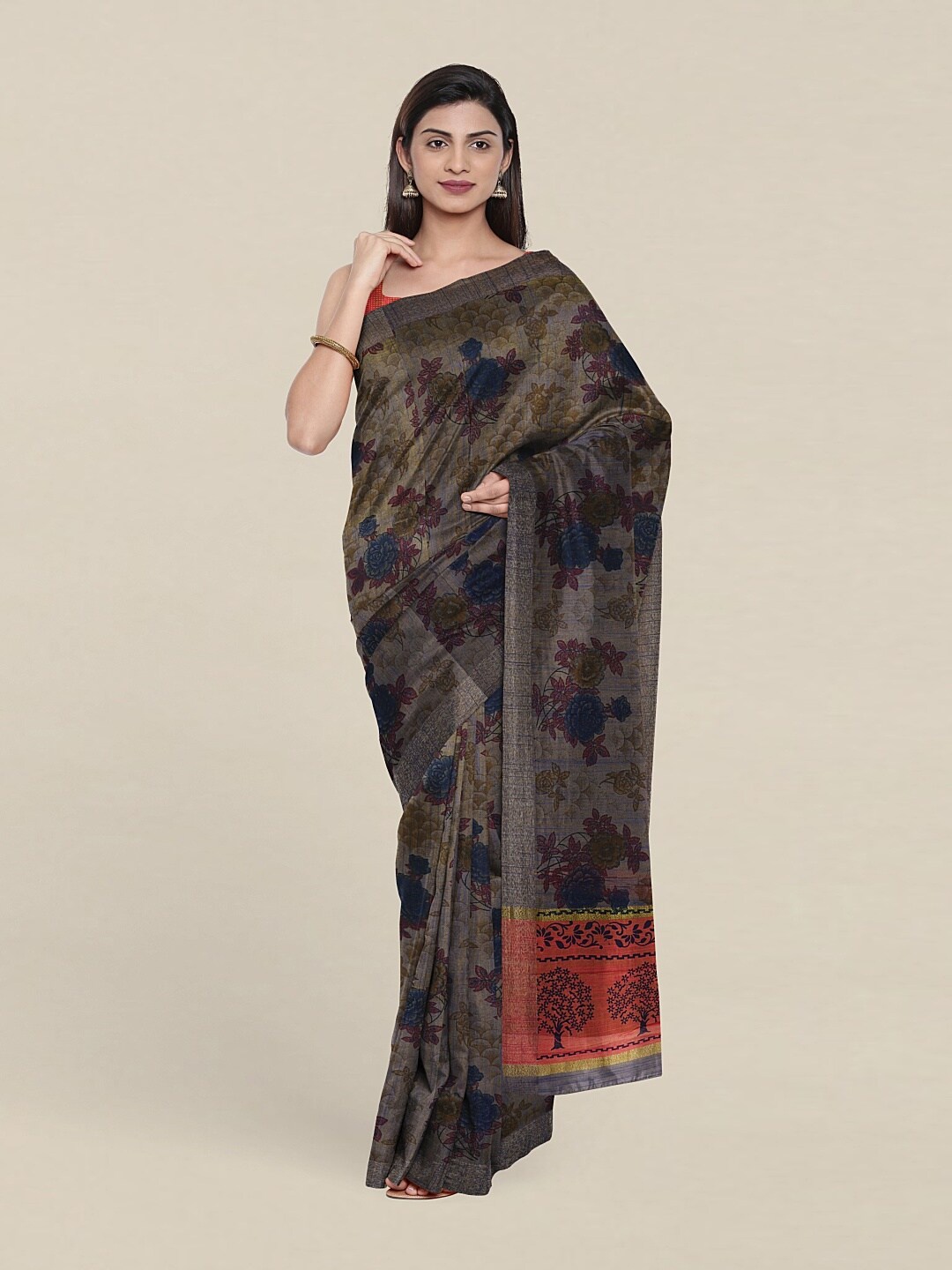 

Pothys Floral Zari Saree, Grey