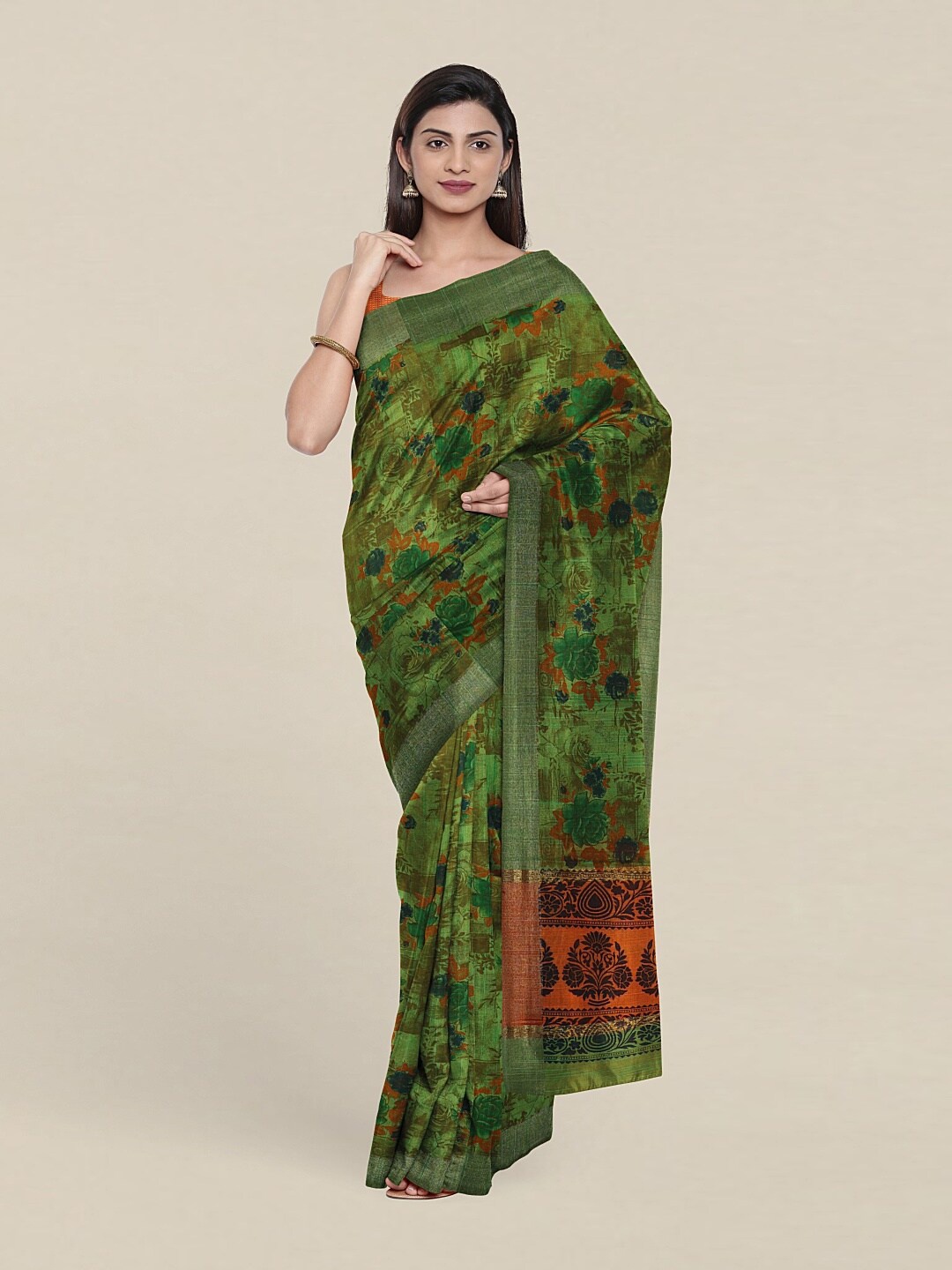 

Pothys Floral Zari Saree, Green