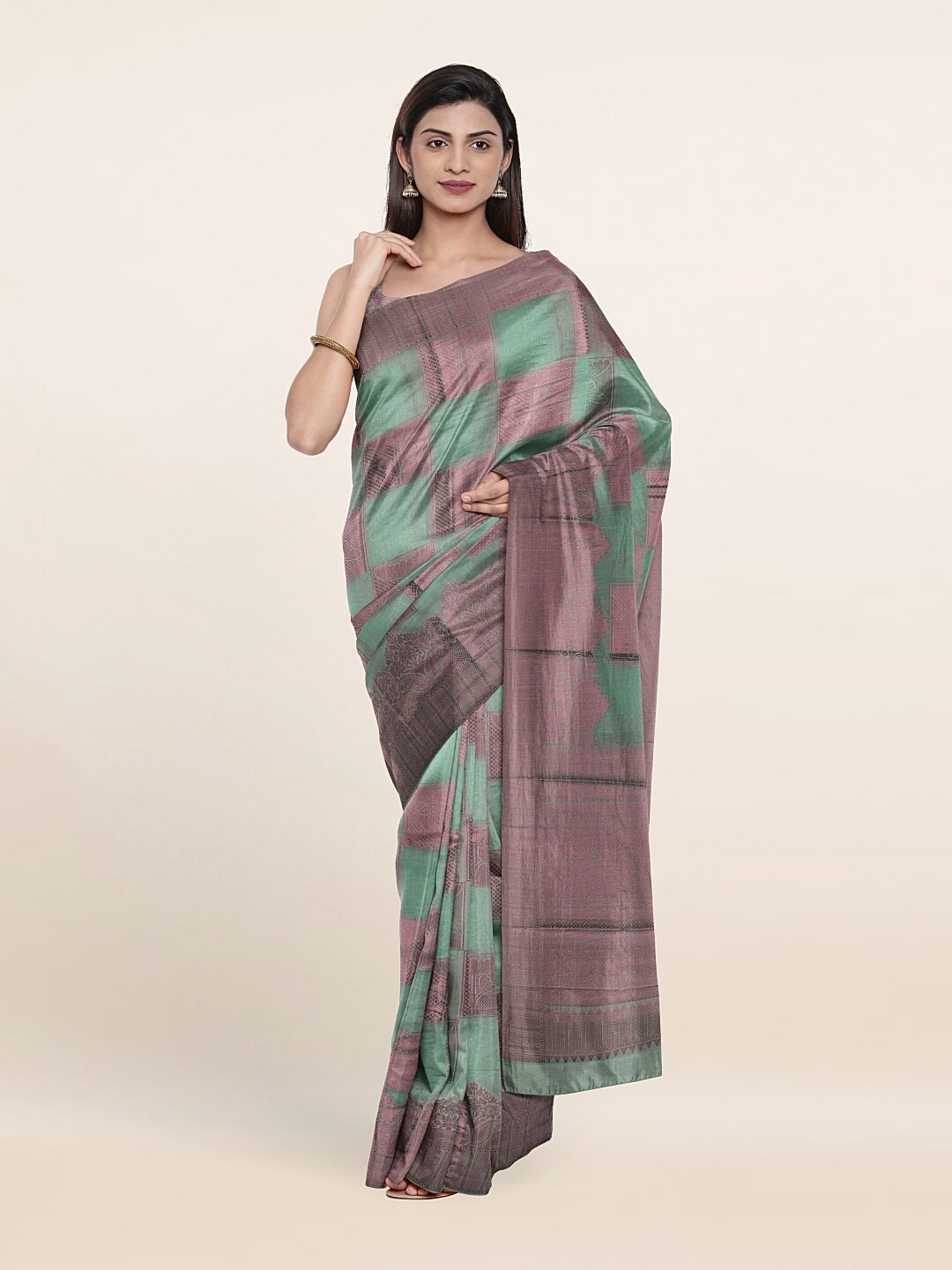 

Pothys Green & Pink Woven Design Saree