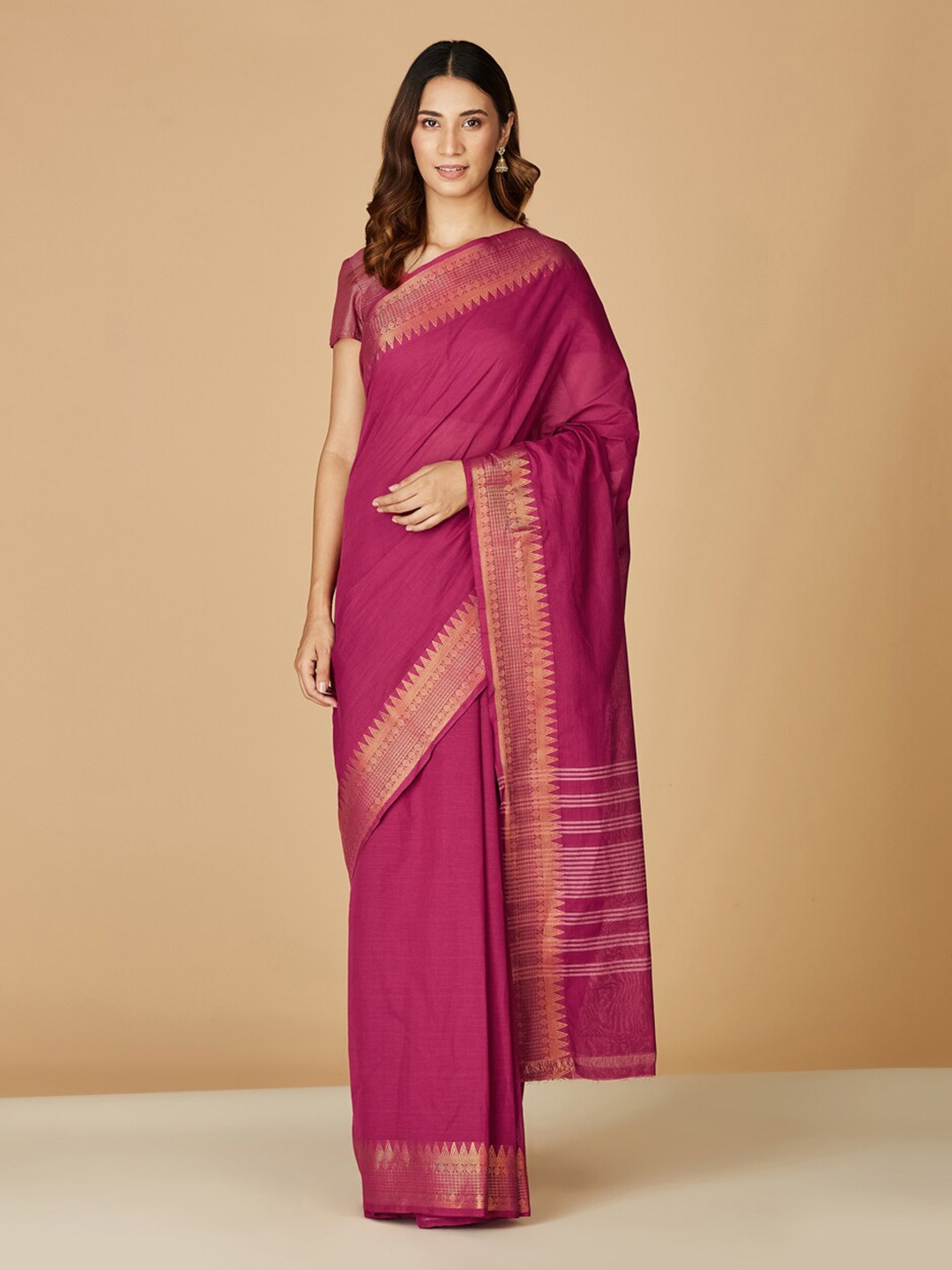 

Fabindia Pure Cotton Saree, Violet