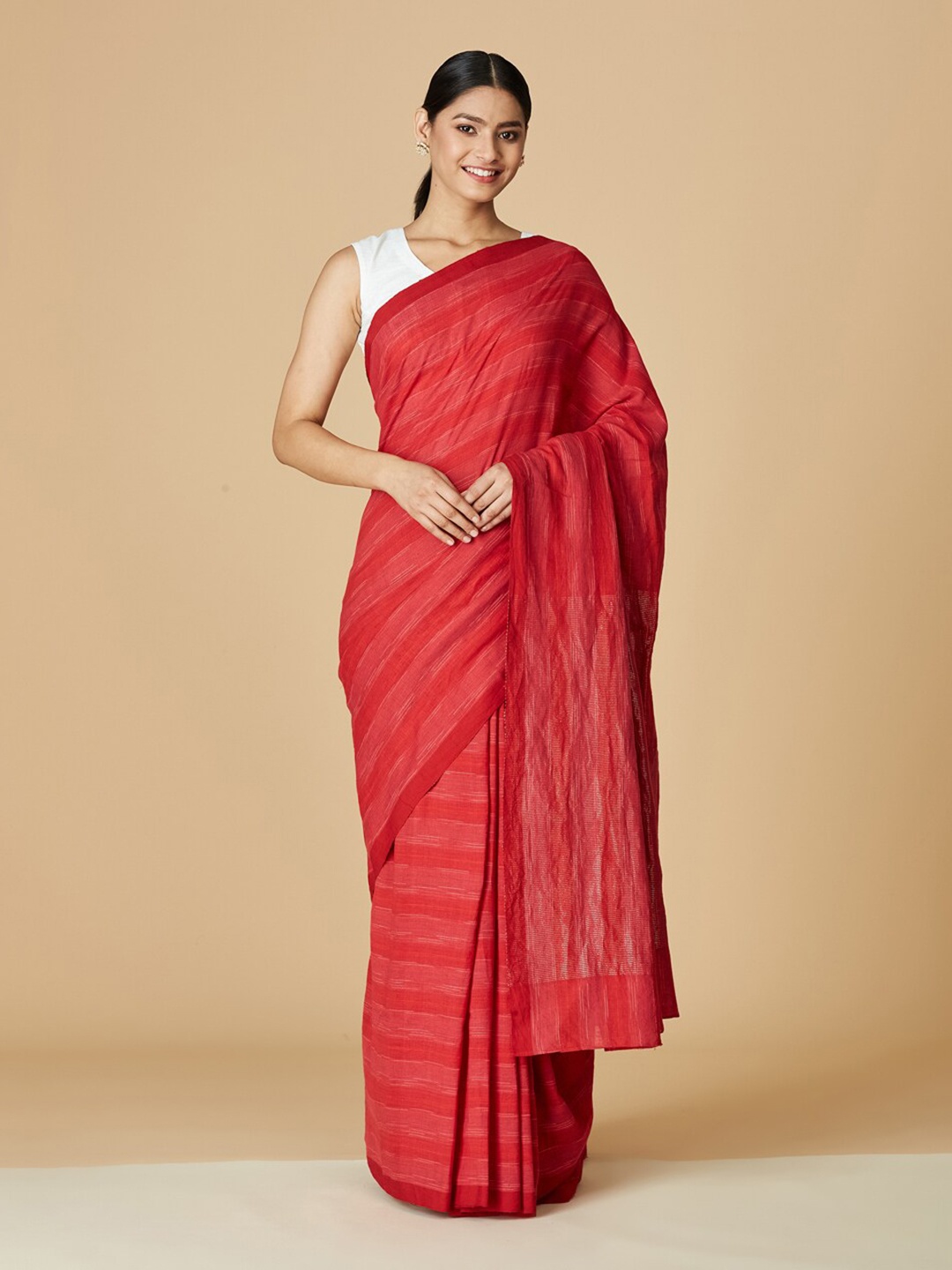 

Fabindia Woven Design Pure Cotton Saree, Red