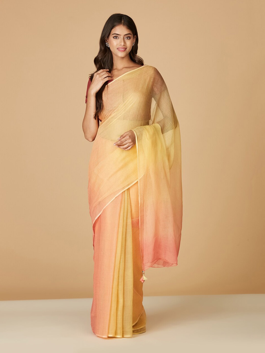 

Fabindia Tie and Dye Pure Cotton Saree, Pink