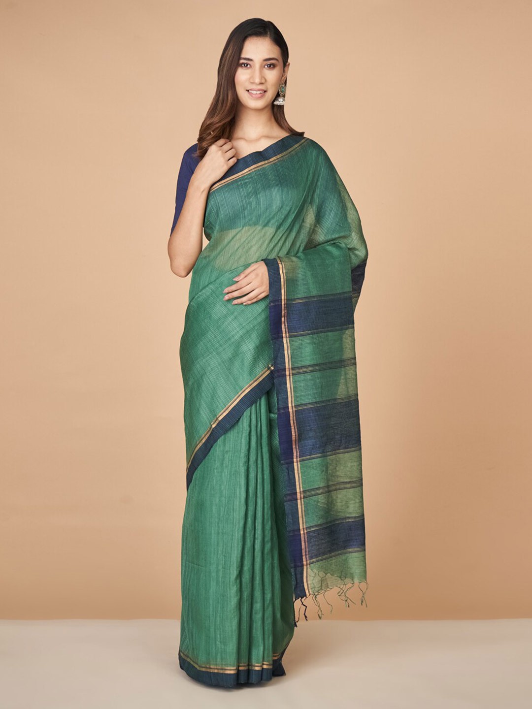 

Fabindia Woven Design Silk Blend Saree, Green