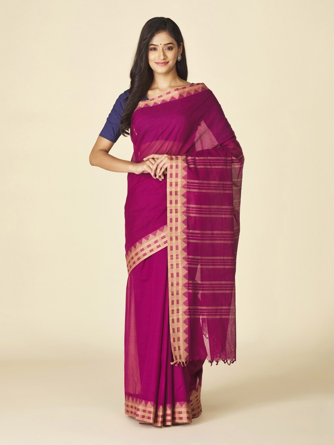 

Fabindia Zari Pure Cotton Saree, Violet