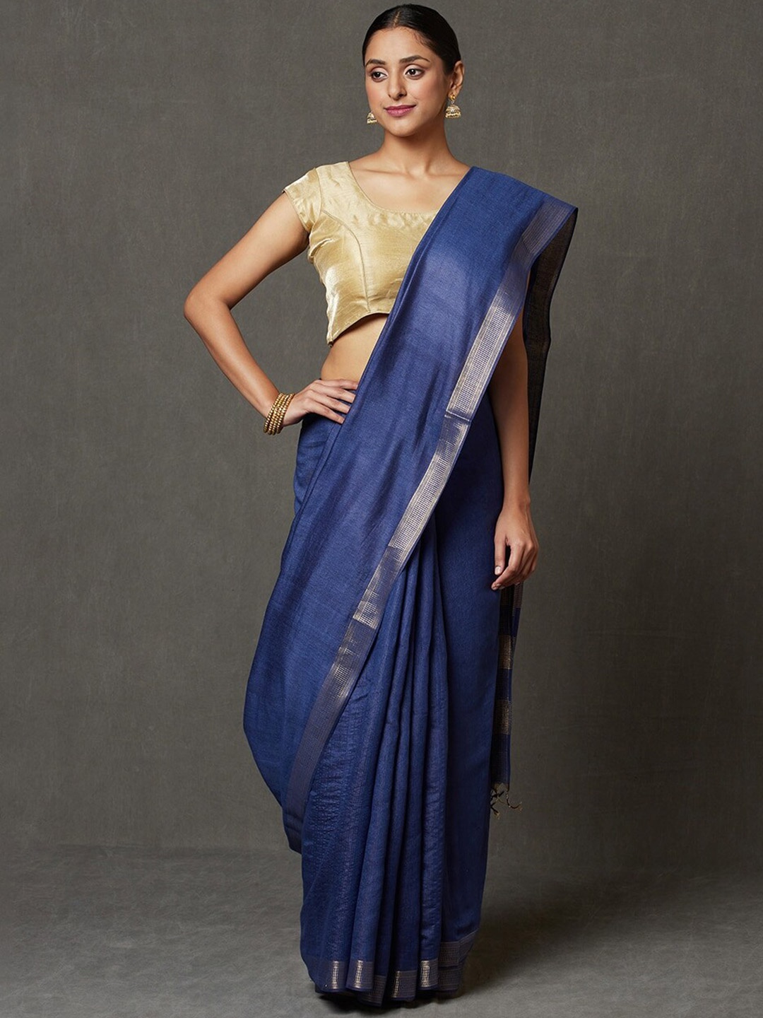 

Fabindia Zari Pure Silk Tussar Saree, Blue