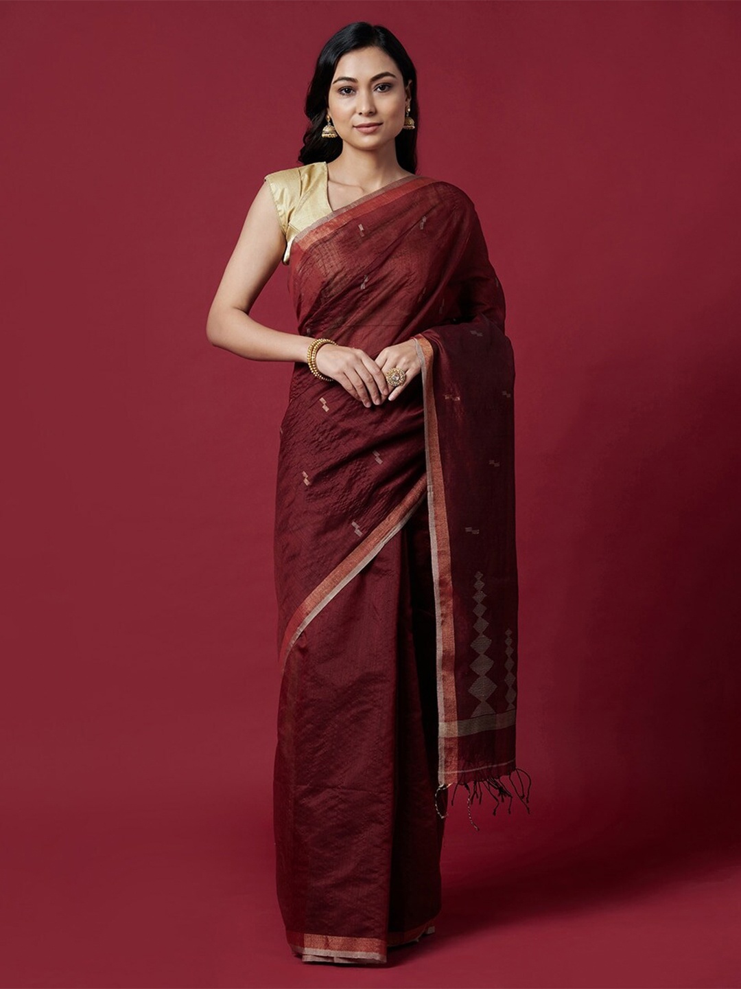 

Fabindia Woven Design Zari Jamdani Saree, Maroon
