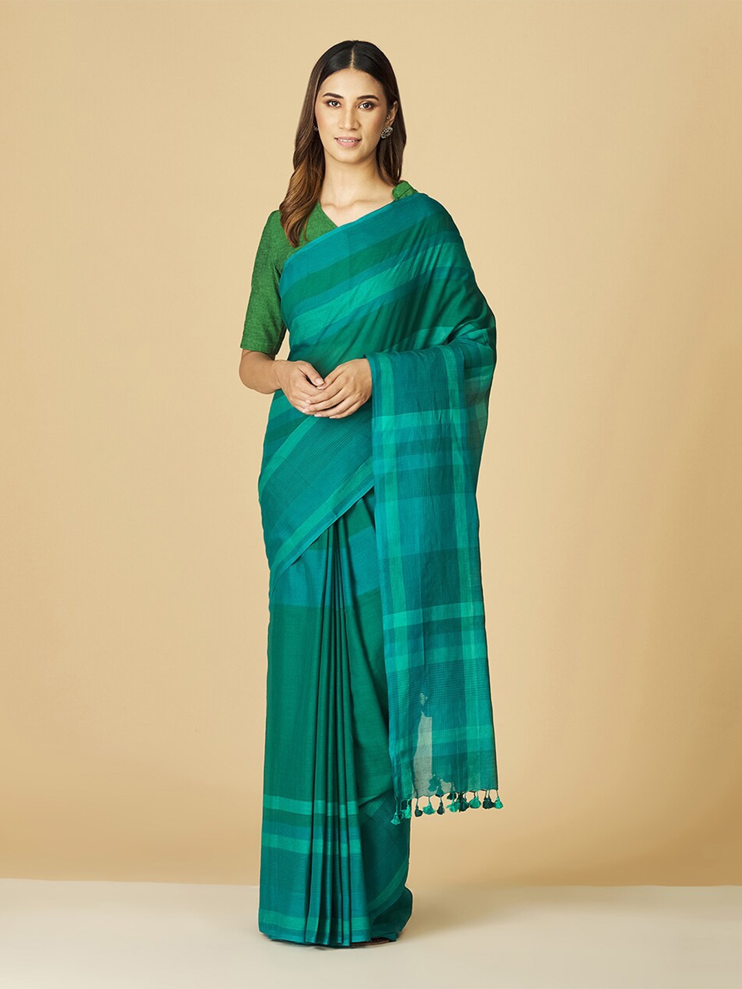 

Fabindia Pure Cotton Saree Without Blouse, Green